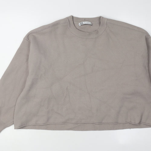Zara Women's Beige Crew Neck Jumper Size L