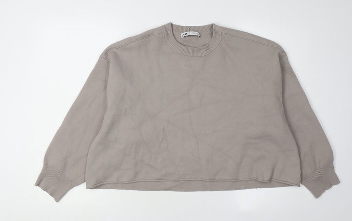 Zara Women's Beige Crew Neck Jumper Size L