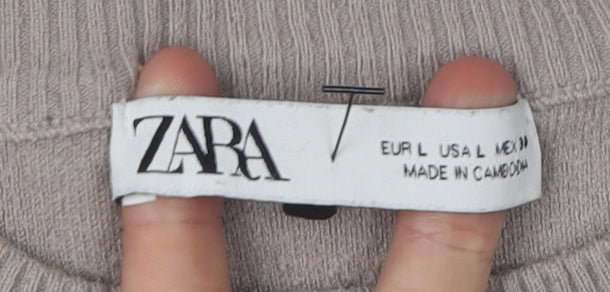 Zara Women's Beige Crew Neck Jumper Size L