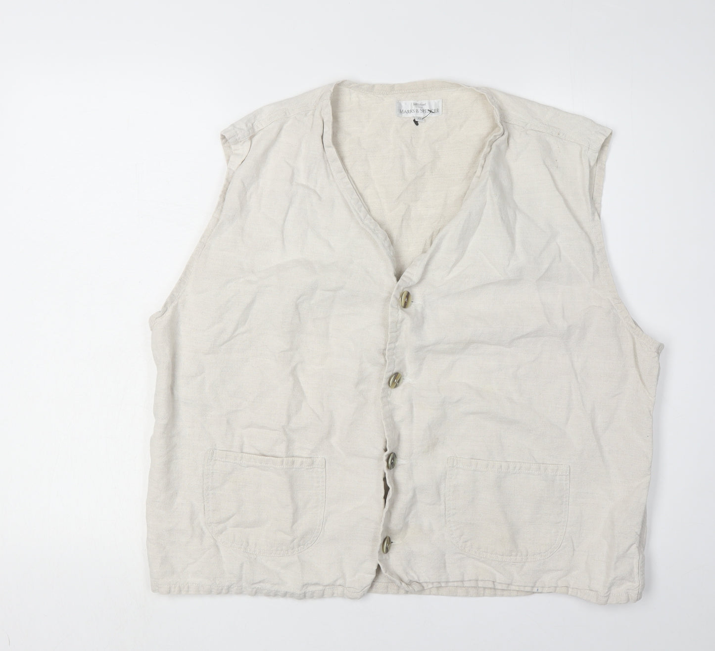 St Michael Unisex Beige Linen Cotton Sleeveless Top 5XL