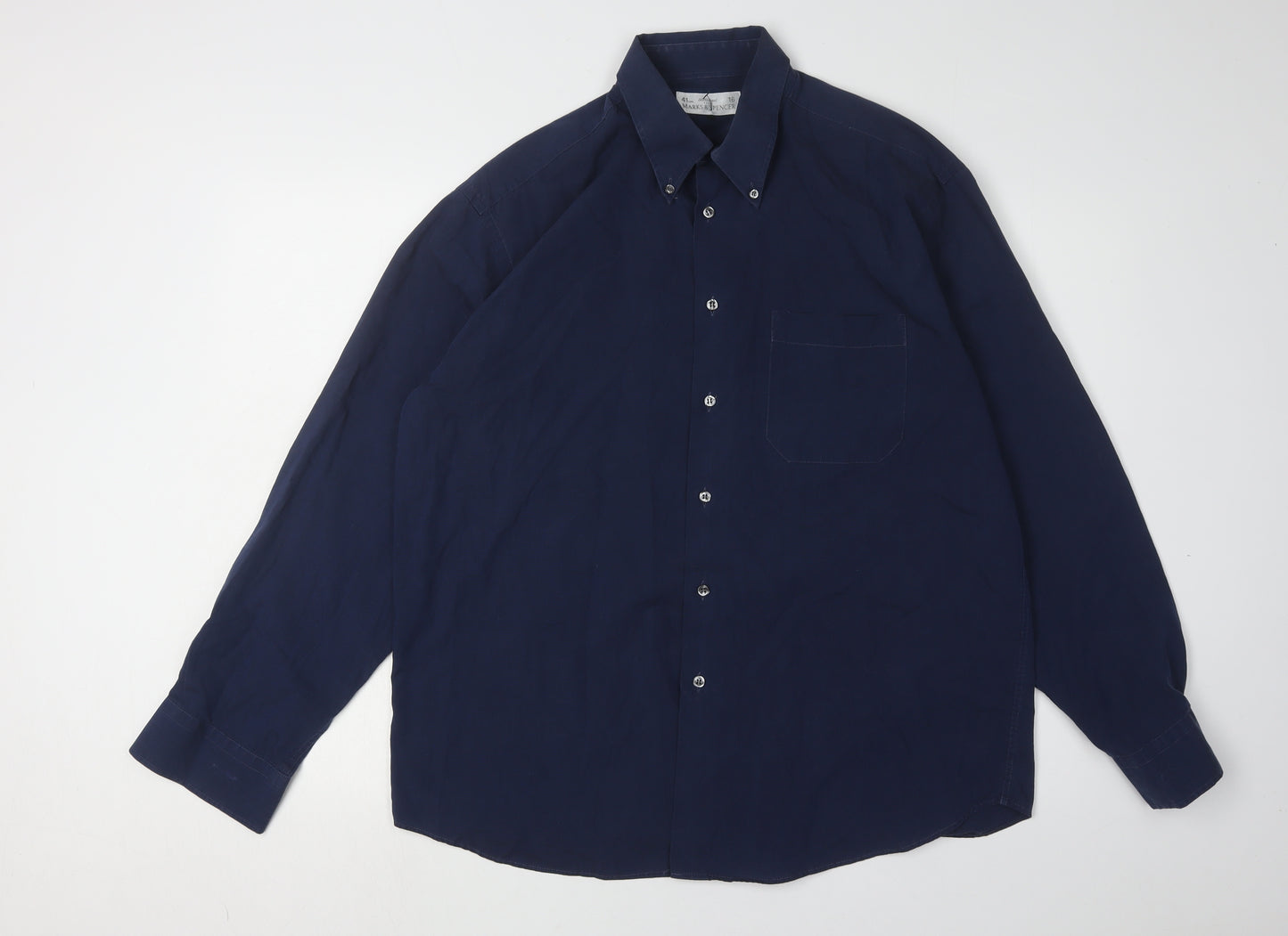 Marks and Spencer Men's Blue Long Sleeve Shirt Size 16