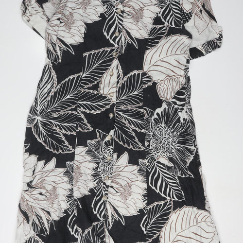 CC Women's Black Floral Linen Dress, Size 18, Short Sleeve