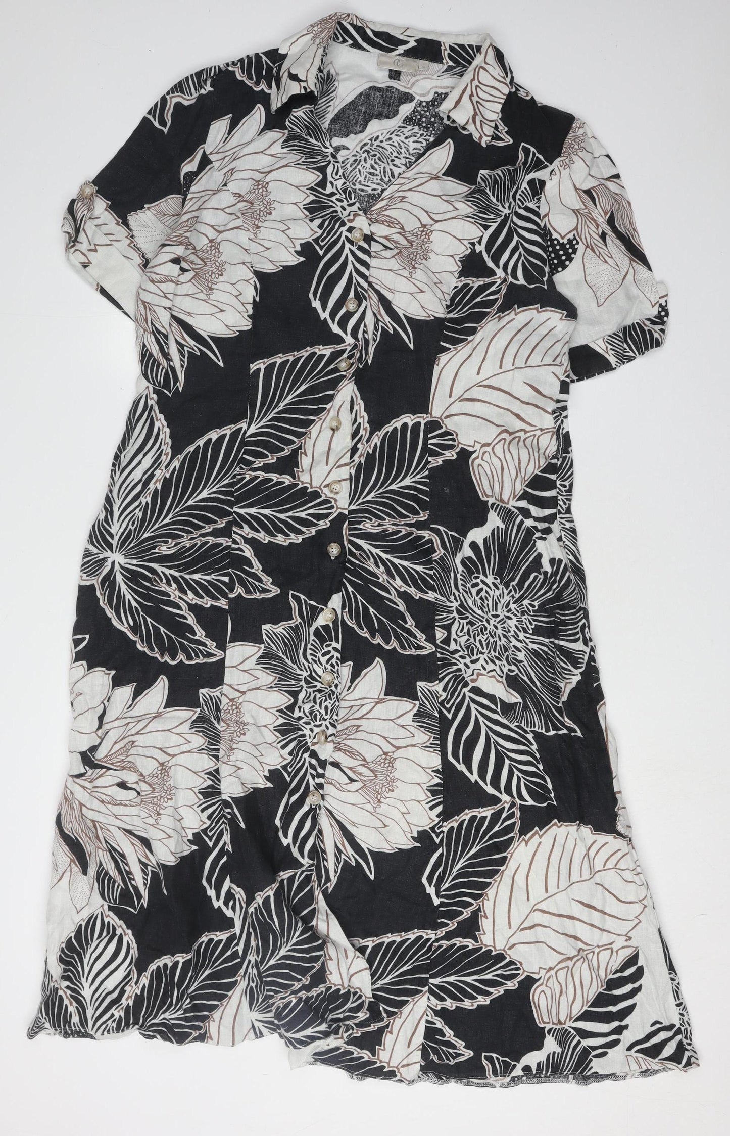 CC Women's Black Floral Linen Dress, Size 18, Short Sleeve