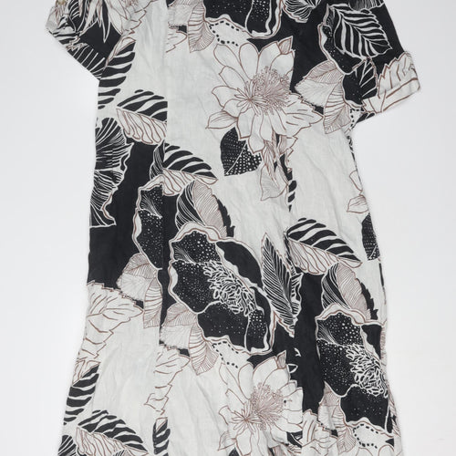 CC Women's Black Floral Linen Dress, Size 18, Short Sleeve