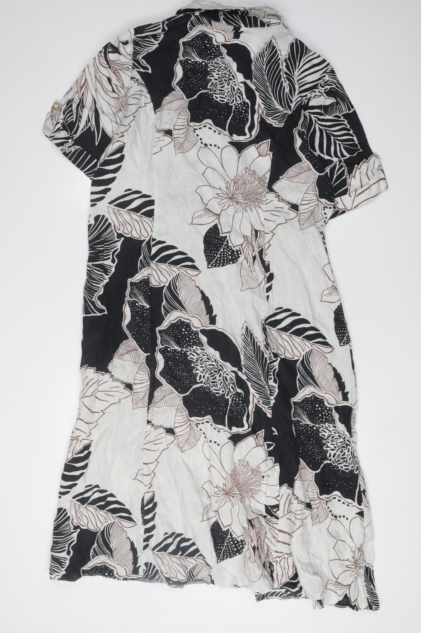 CC Women's Black Floral Linen Dress, Size 18, Short Sleeve