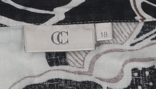 CC Women's Black Floral Linen Dress, Size 18, Short Sleeve