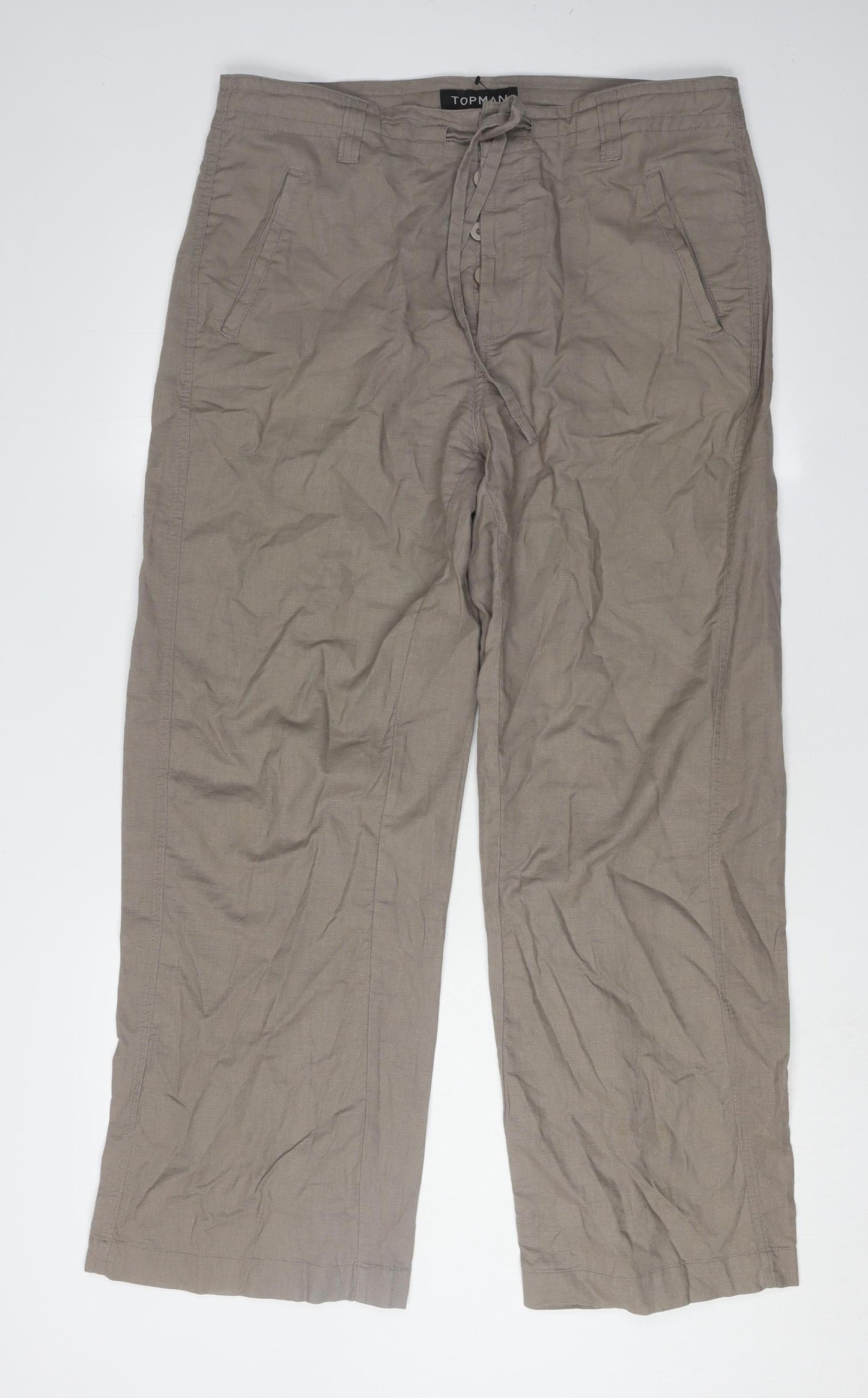 Topman Men's Beige Linen Trousers Size 32 Regular Fit