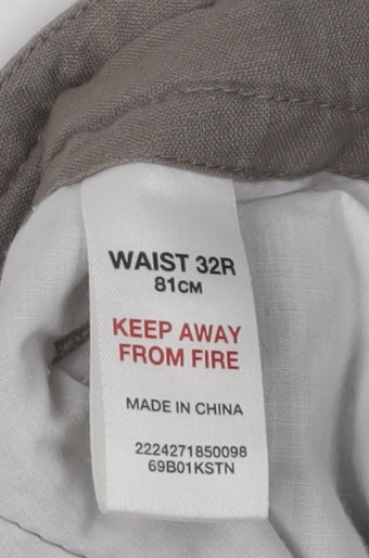 Topman Men's Beige Linen Trousers Size 32 Regular Fit