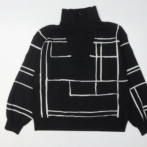 Nine West Women's Black Geometric Full Zip Jumper Size L