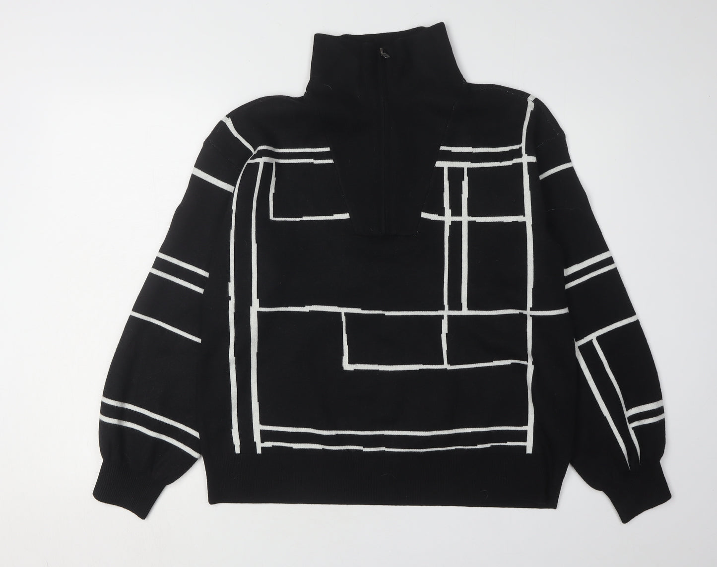 Nine West Women's Black Geometric Full Zip Jumper Size L