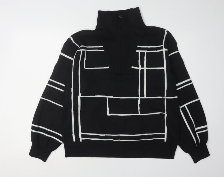 Nine West Women's Black Geometric Full Zip Jumper Size L