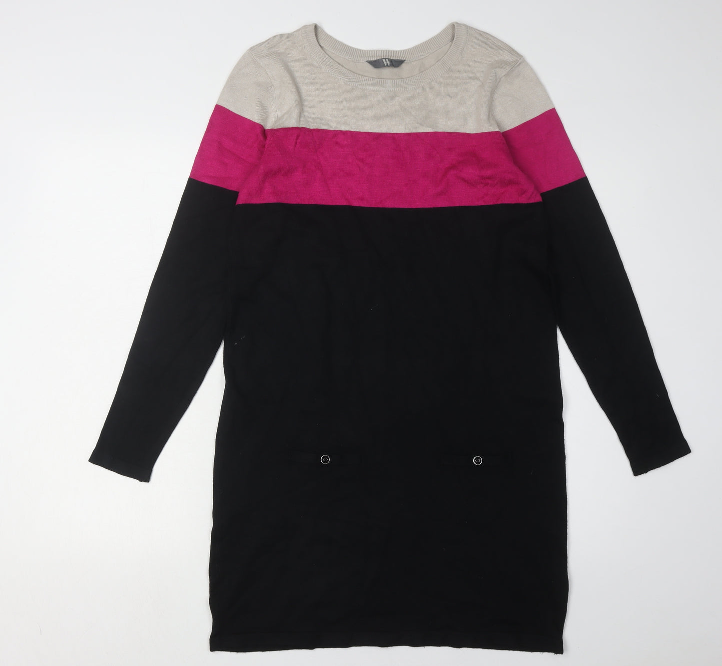 BHS Women's Black Colourblock Knit Dress Size 12