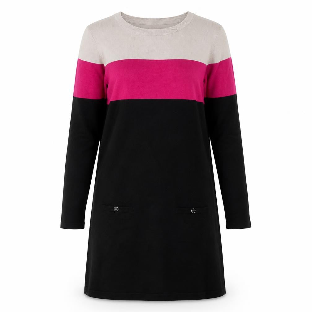 Front view of BHS Women's Black Colourblock Knit Dress, size 12