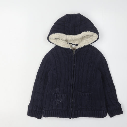 Marks and Spencer Boys Blue Cable-Knit Hooded Jumper 5-6 Years