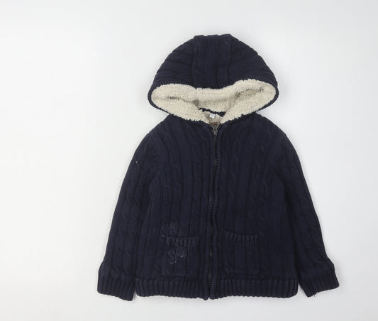 Marks and Spencer Boys Blue Cable-Knit Hooded Jumper 5-6 Years