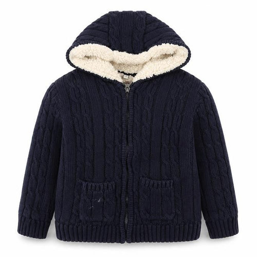 Marks and Spencer Boys Blue Cable-Knit Hooded Jumper 5-6 Years