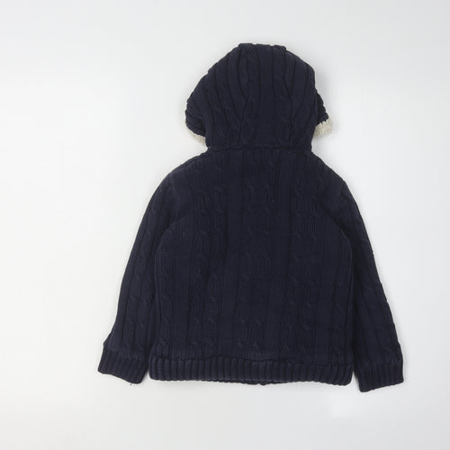 Marks and Spencer Boys Blue Cable-Knit Hooded Jumper 5-6 Years