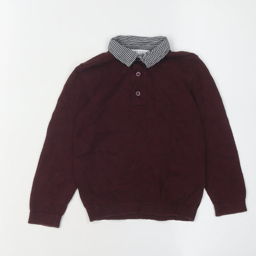 Marks and Spencer Boys Red Cotton Collared Henley Jumper