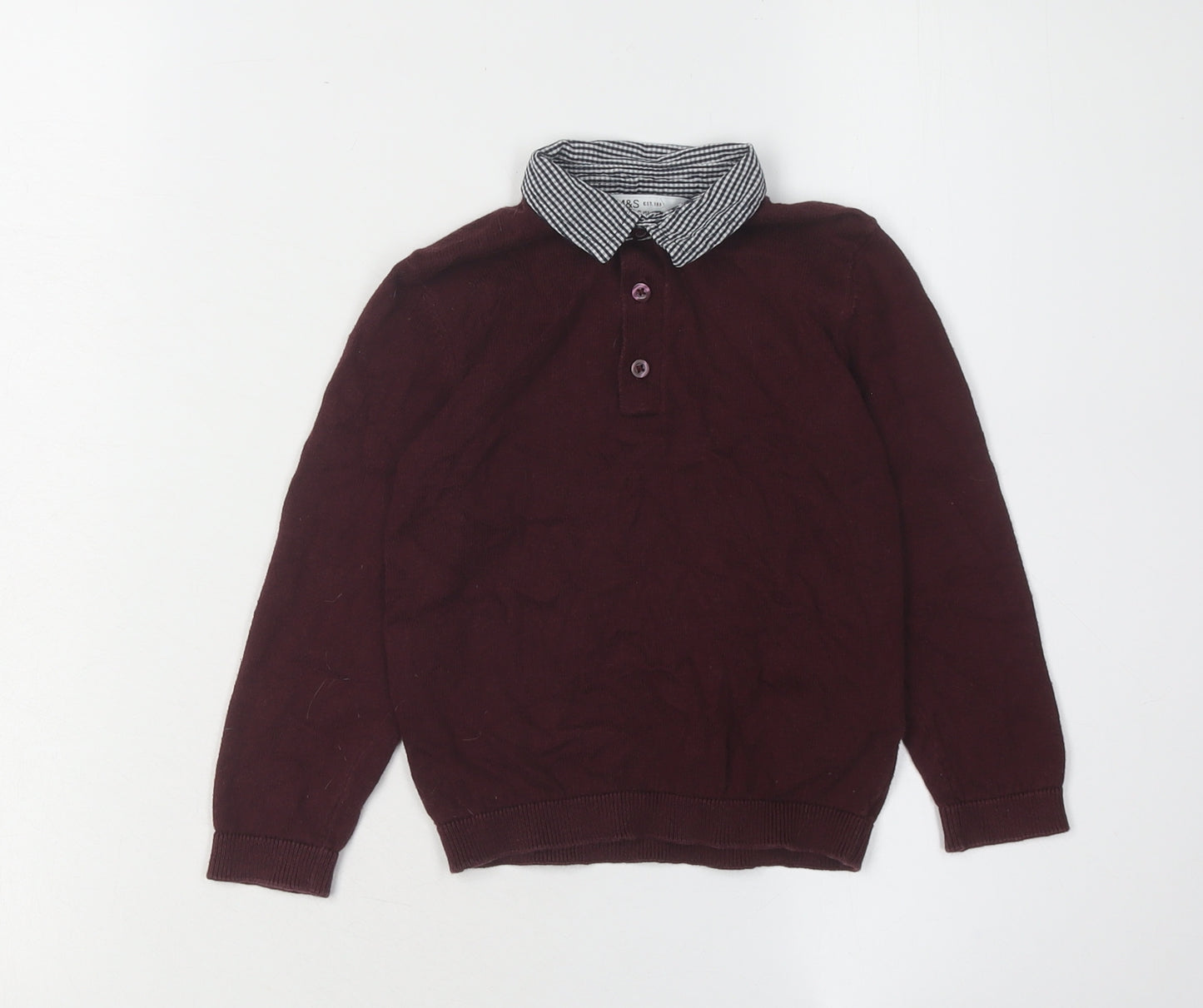 Marks and Spencer Boys Red Cotton Collared Henley Jumper