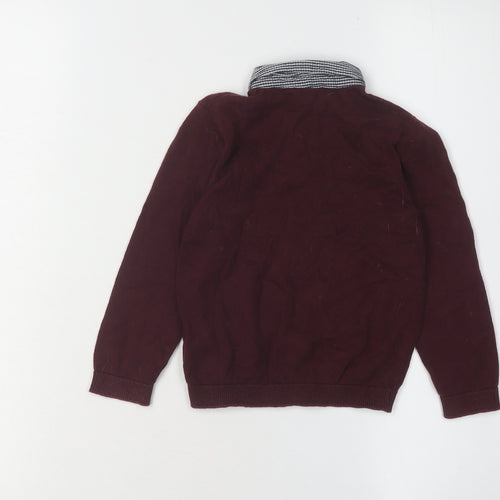 Marks and Spencer Boys Red Cotton Collared Henley Jumper