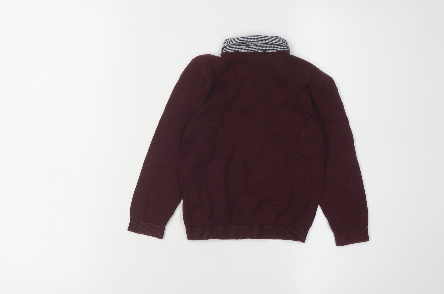 Marks and Spencer Boys Red Cotton Collared Henley Jumper