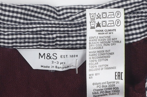 Marks and Spencer Boys Red Cotton Collared Henley Jumper