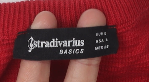 Stradivarius Women's Red Pullover Jumper, Size 8, Crew Neck