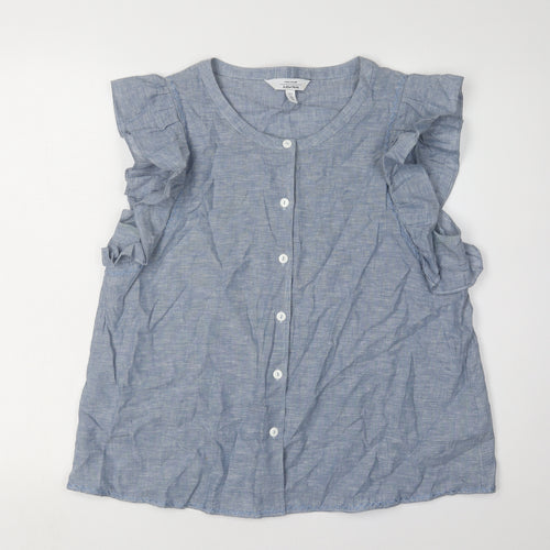 & Other Stories Women's Blue Ruffle Blouse, Size 14, Sleeveless