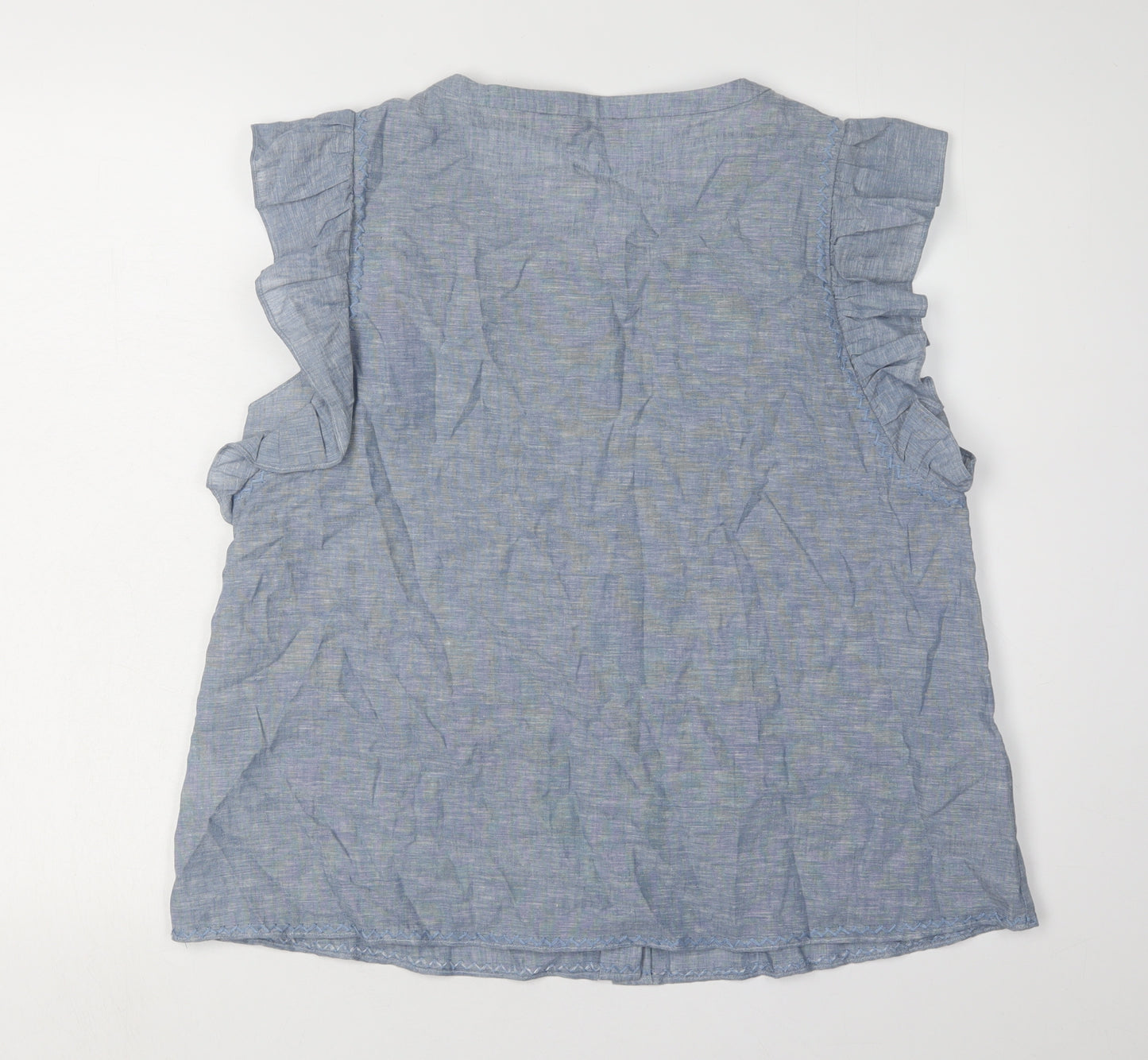& Other Stories Women's Blue Ruffle Blouse, Size 14, Sleeveless