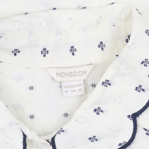 Monsoon Women's Ivory Blouse, Size 16, Button Accents