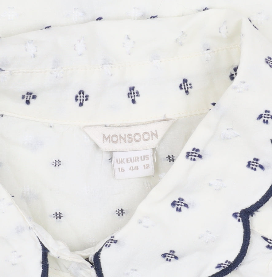Monsoon Women's Ivory Blouse, Size 16, Button Accents