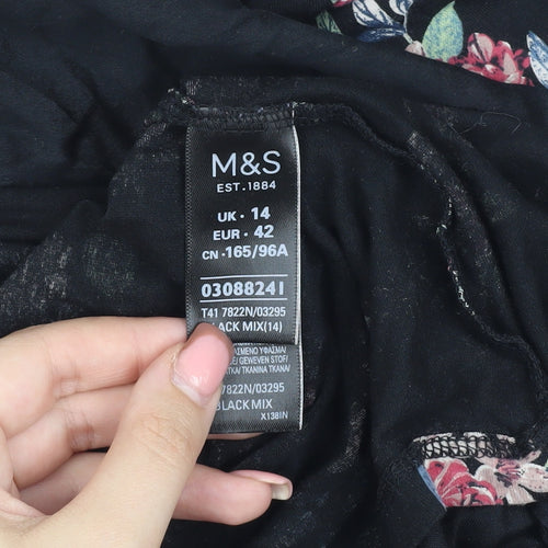 Marks and Spencer Women's Black Floral Tunic Blouse Size 14