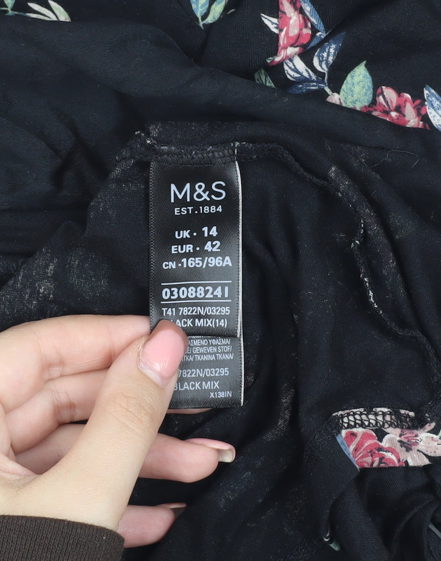 Marks and Spencer Women's Black Floral Tunic Blouse Size 14