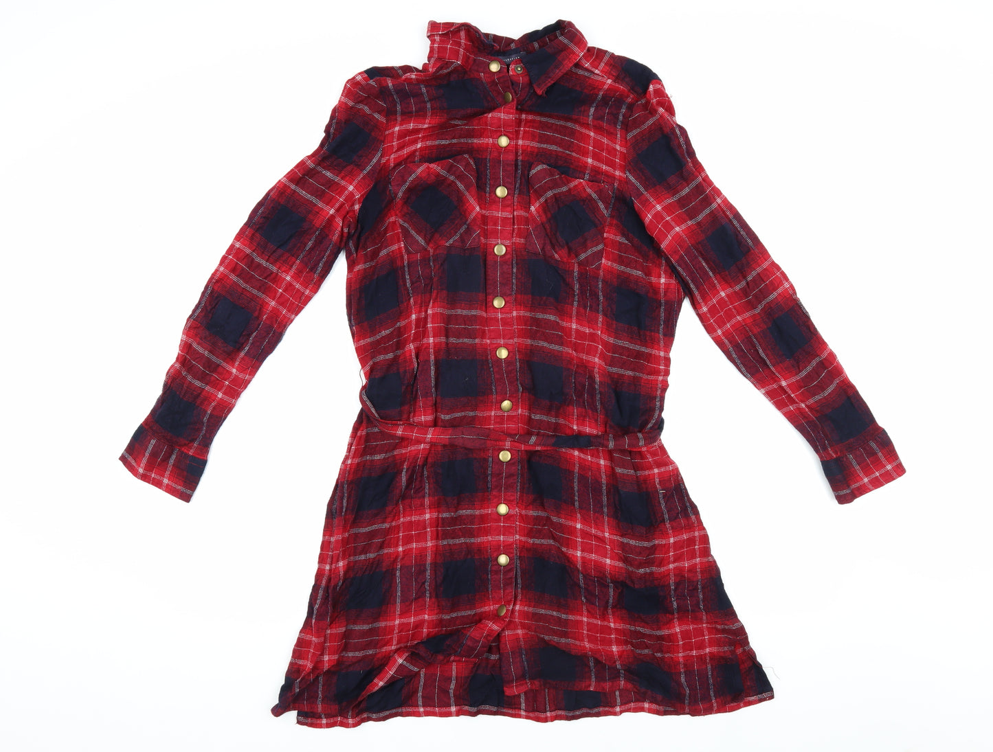 Marks & Spencer Women's Red Plaid Shirt Dress Size 14