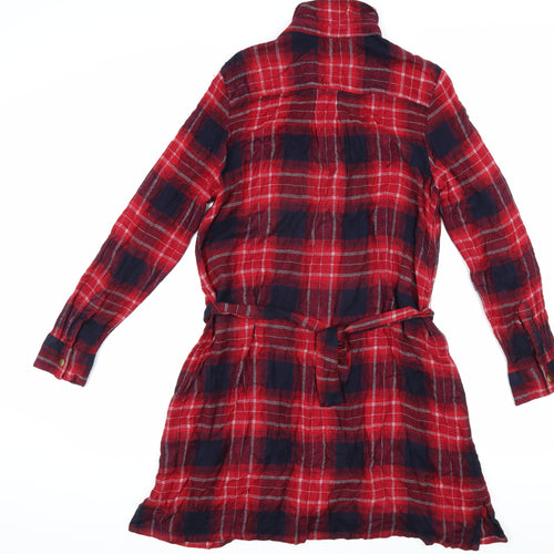 Marks & Spencer Women's Red Plaid Shirt Dress Size 14