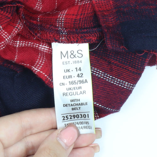 Marks & Spencer Women's Red Plaid Shirt Dress Size 14