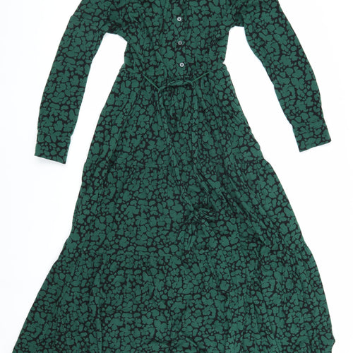 Boden Women's Green Floral Midi Shirt Dress - Size 10