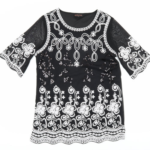 Anna Rose Women's Black Bell Sleeve Embroidered Blouse M