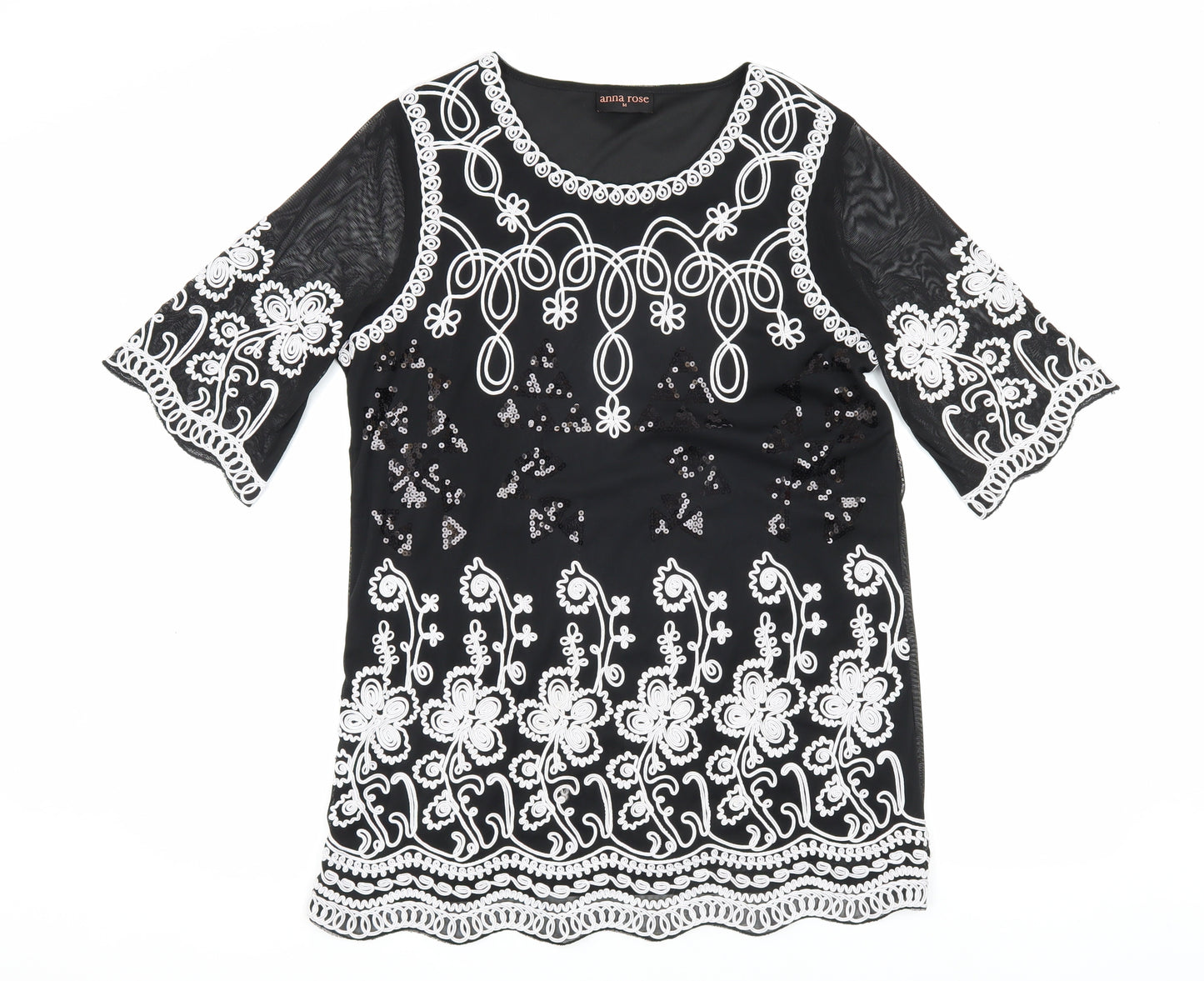 Anna Rose Women's Black Bell Sleeve Embroidered Blouse M