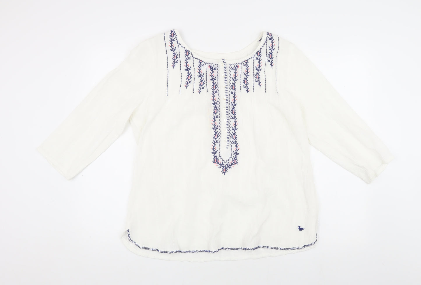 Country Rose Women's White Embroidered Blouse Size 14