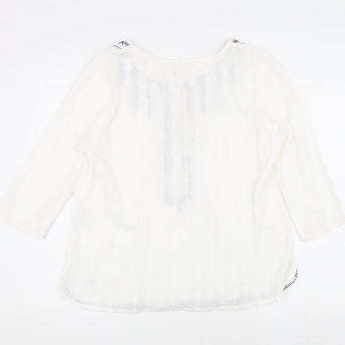 Country Rose Women's White Embroidered Blouse Size 14
