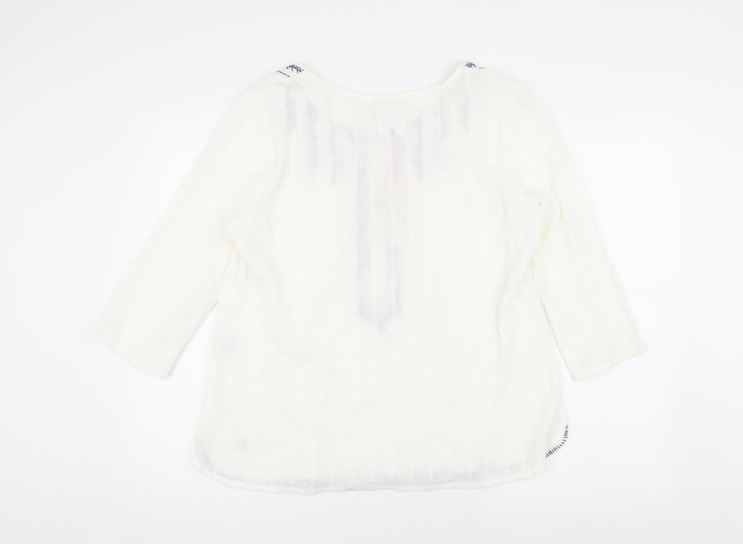 Country Rose Women's White Embroidered Blouse Size 14