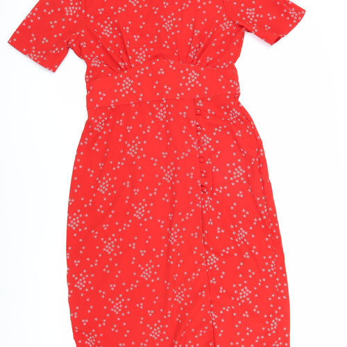 ASOS Red Midi Dress Women UK Size 12 High Neck