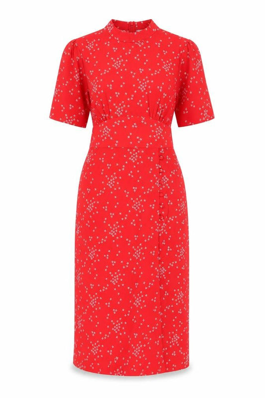Front view of ASOS Red Midi Dress Women UK, size 12, High Neck