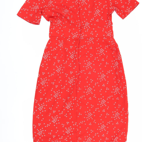 ASOS Red Midi Dress Women UK Size 12 High Neck