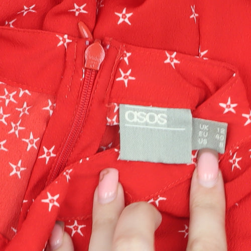 ASOS Red Midi Dress Women UK Size 12 High Neck