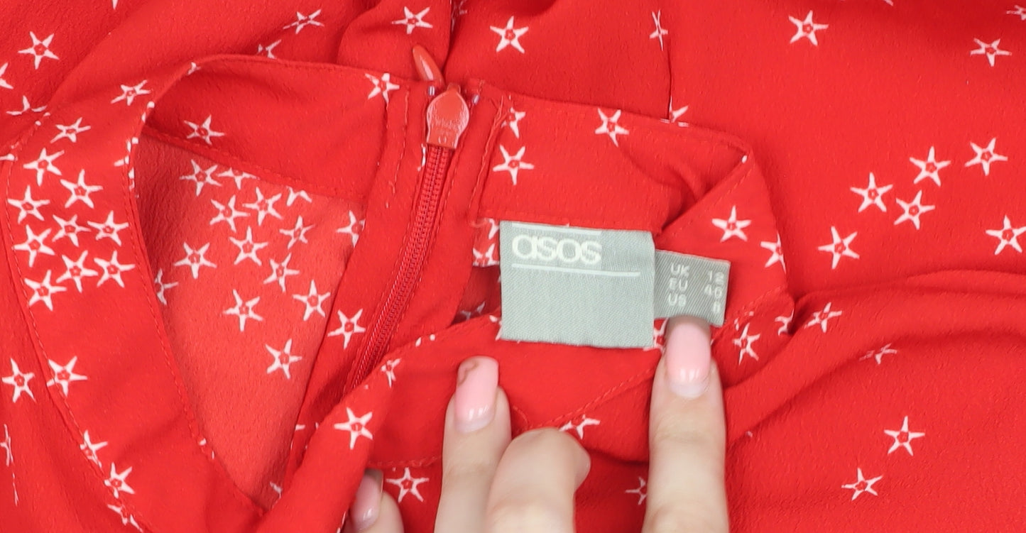 ASOS Red Midi Dress Women UK Size 12 High Neck