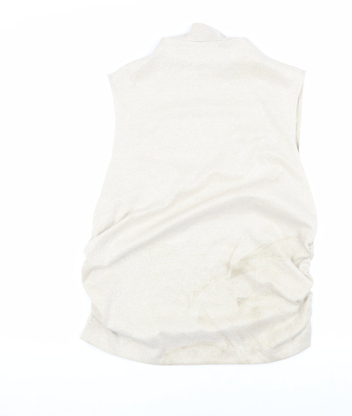 Marks and Spencer Women Beige High Neck Sleeveless Top Size 20