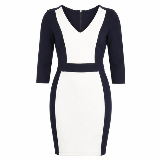 Front view of French Connection Women’s Black White Bodycon Dress, size UK 12