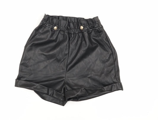 River Island Girls Black Faux Leather Shorts 11-12 Years